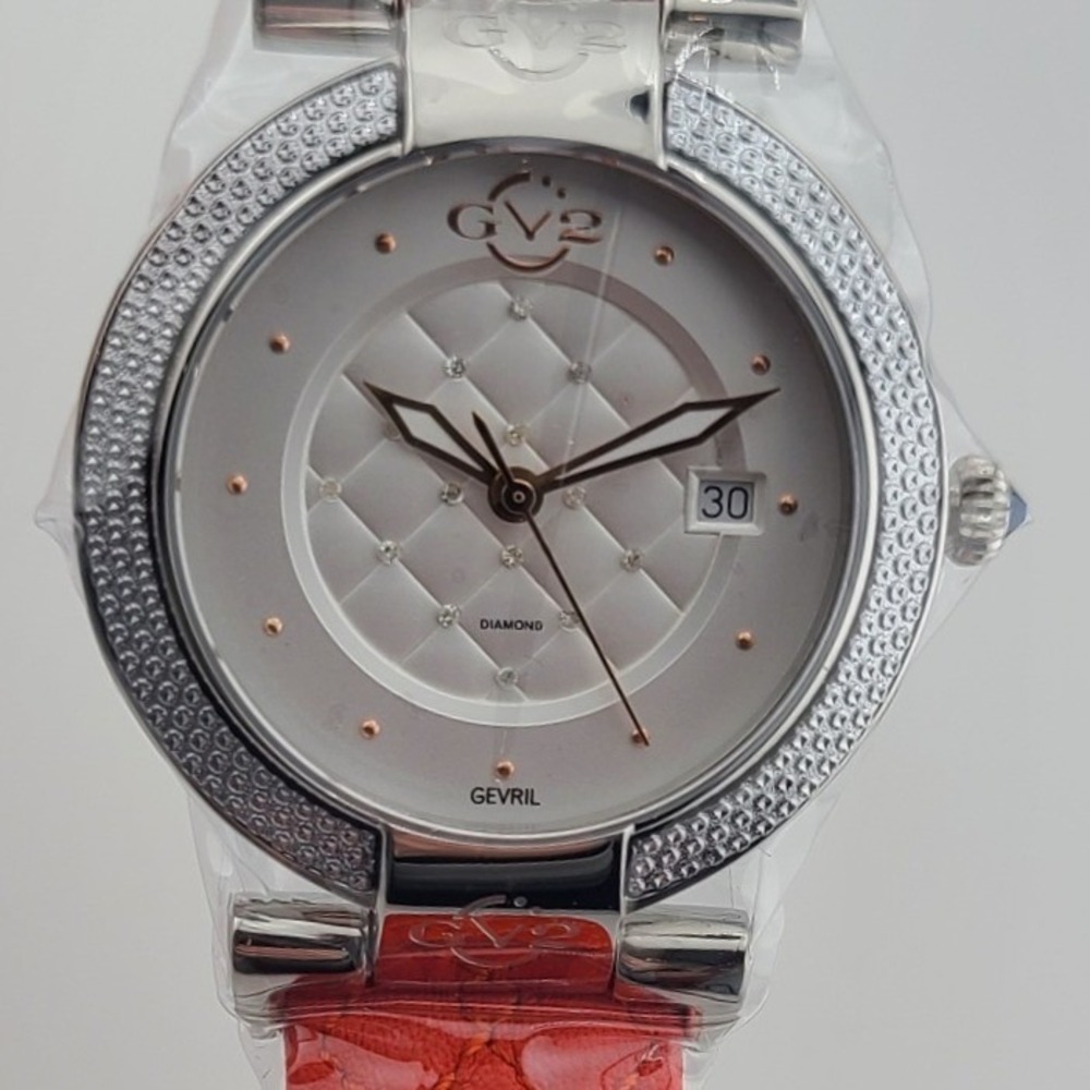 GV2 by Gevril Berletta Women Red Leather Diamond Swiss Watch 15004 Limited Ed